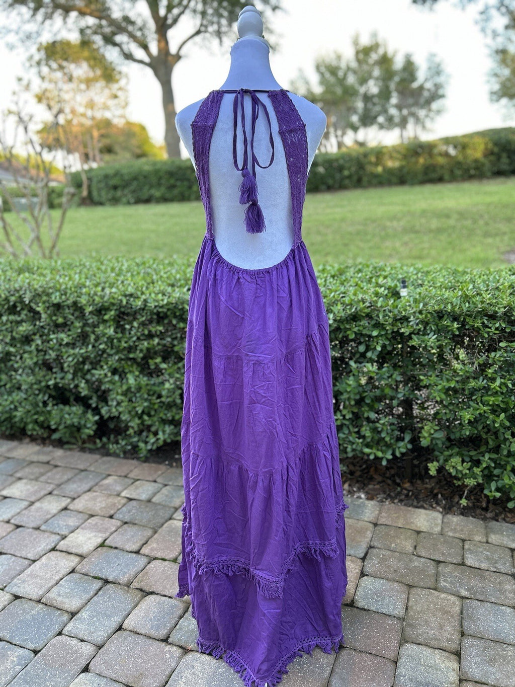 Antica Sartoria Gorgeous Purple Long Backless Lace Long Dress With Beads