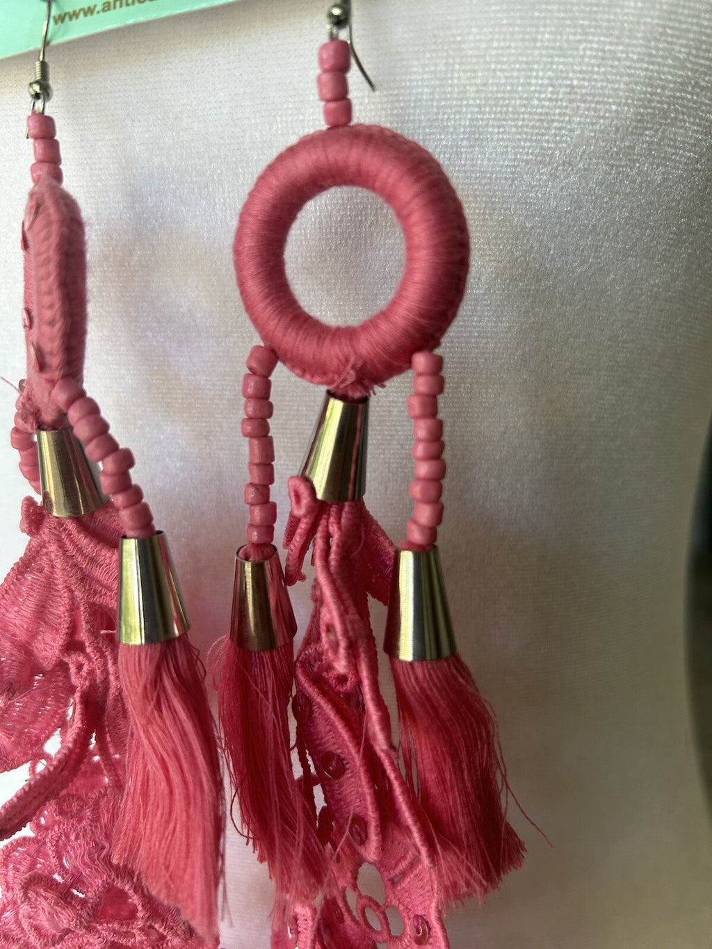 ANTICA SARTORIA ROSA / PINK FLOWERS LACE BEADS EARRINGS PIERCED  NWT