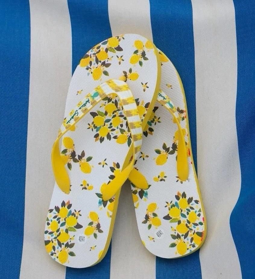 Antica Sartoria 2025 Flip Flops Size 38-39 NWT Green & Yellow Lemons 🍋