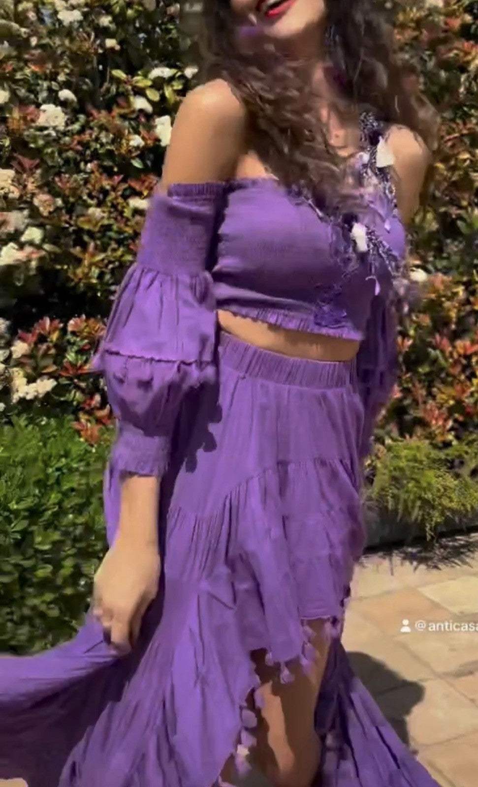 Antica Sartoria Purple Long Back Short Front Skirt & Beaded Top NWT POMPOM NWT