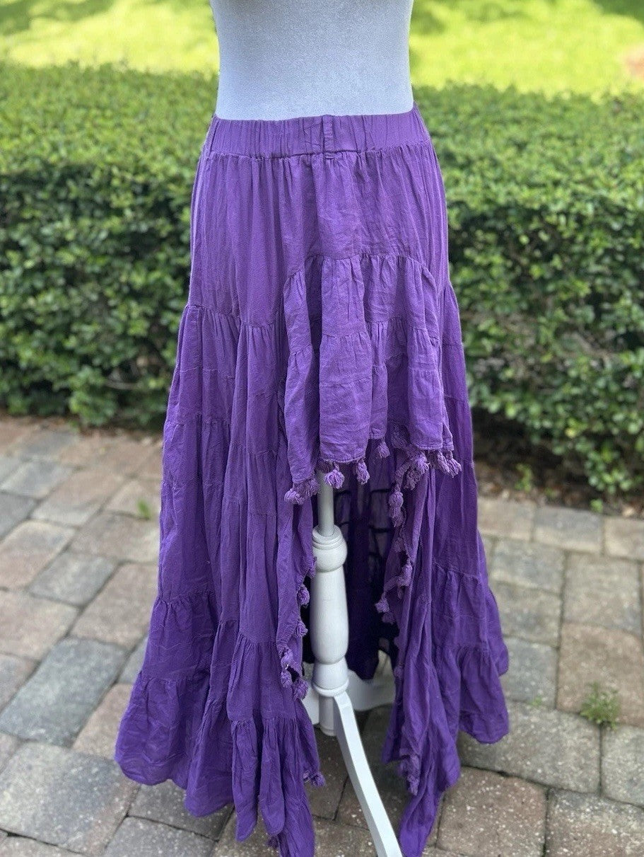Antica Sartoria Purple Long Back Short Front Skirt & Beaded Top NWT POMPOM NWT