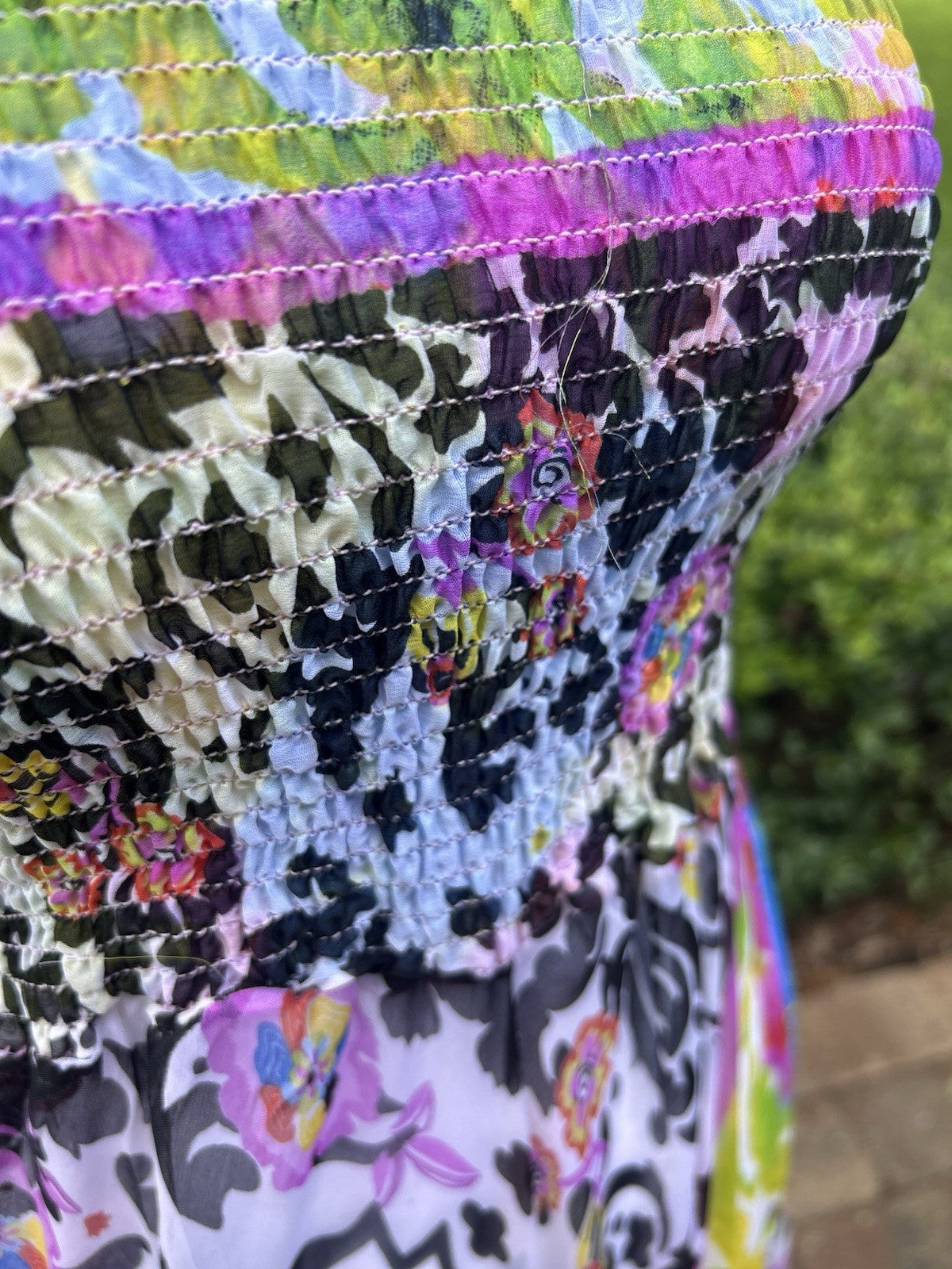 Antica Sartoria Lime & Pink Blue Fun print STRAPPY  Smocked Top Dress NWT O/S