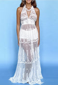 Antica Sartoria White Lace Long Halter Dres NWT O/S