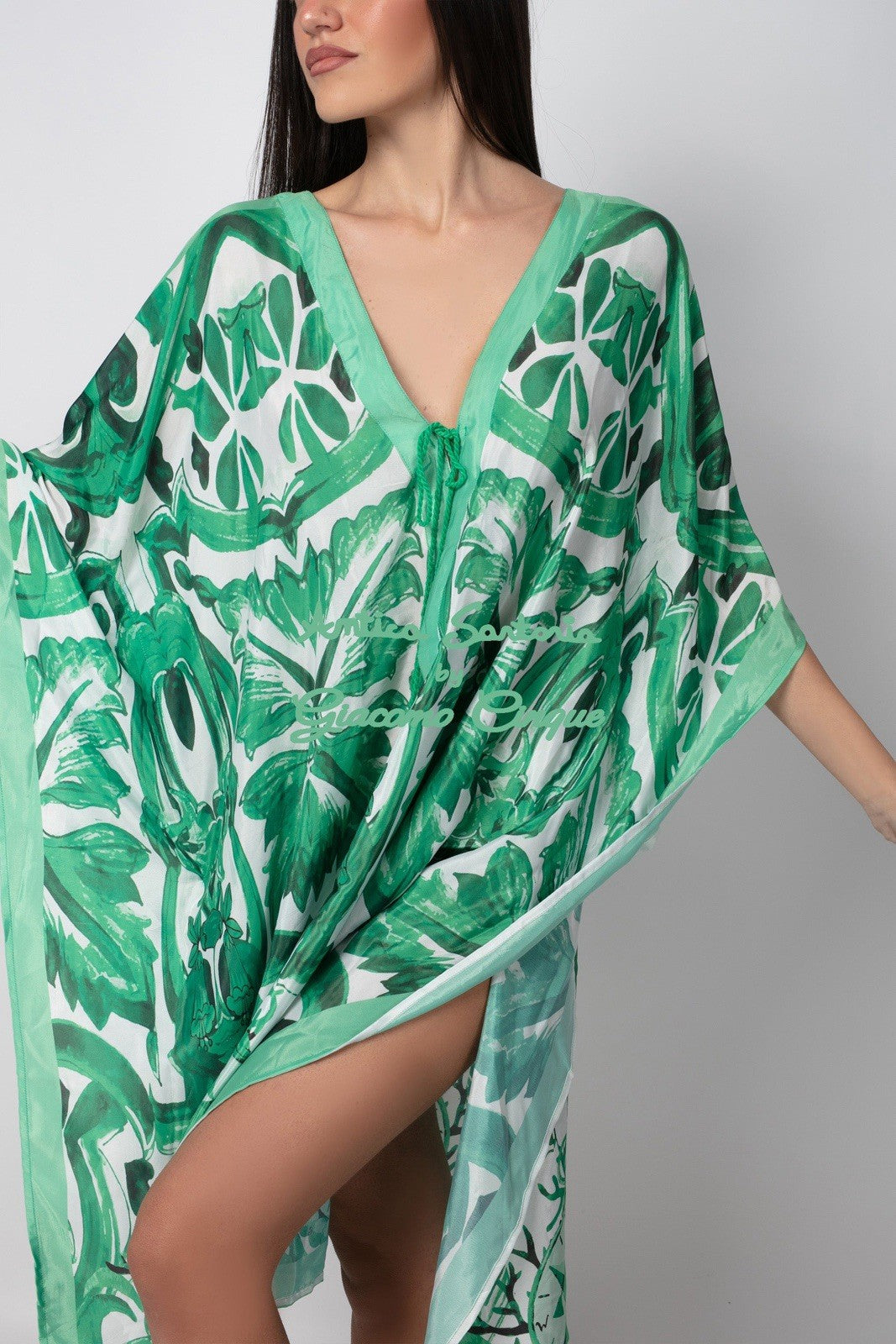 Antica Sartoria 2025 Gorgeous Top/poncho/cover Up Green & White NWT O/S To XXL