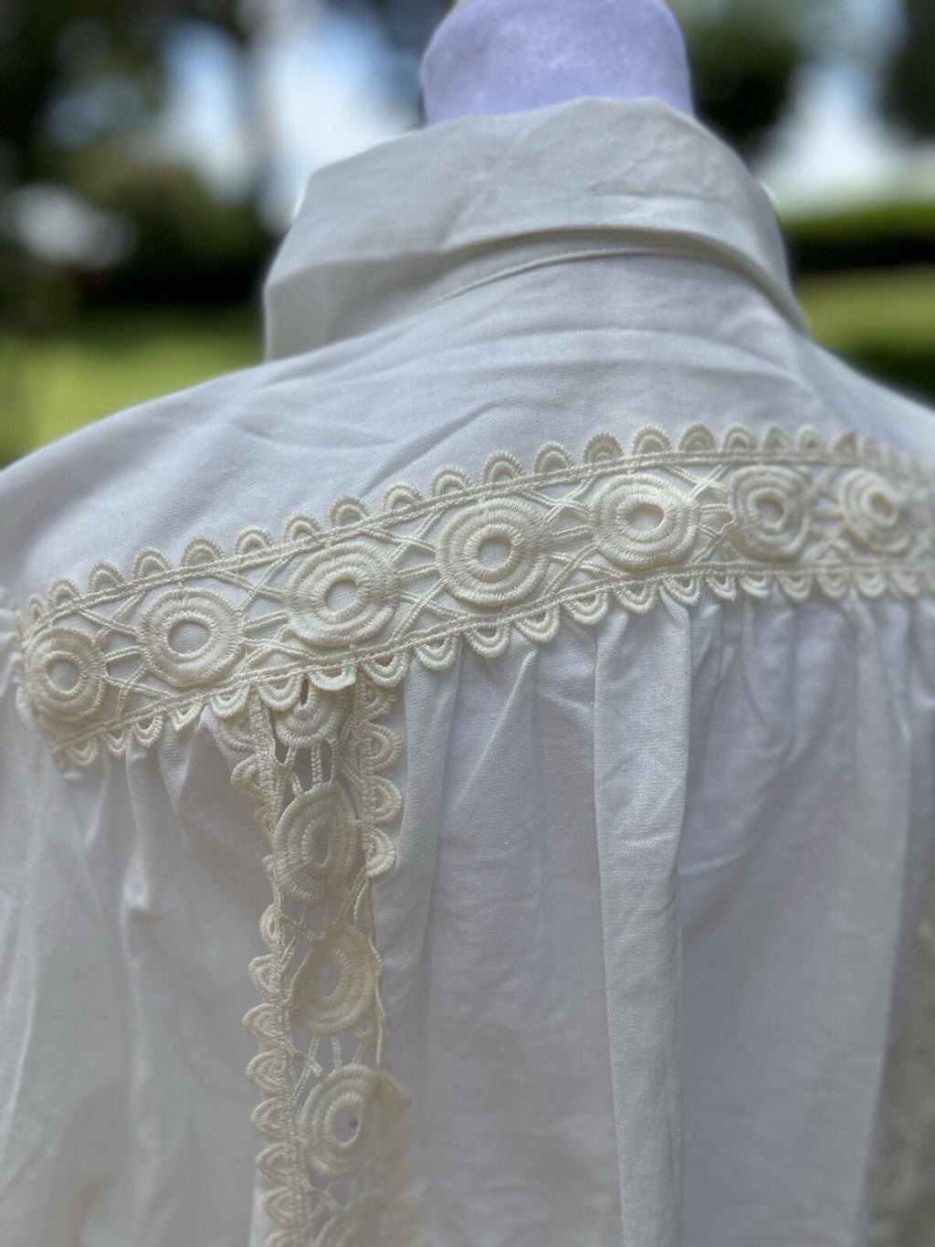 Lara Cutout Lace Blouse Beautiful 100% Cotton Button Boho L / XL