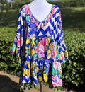 Antica Sartoria Lemon Cobalt Blue White Pink Zigzag Dress NWT LAST ONE
