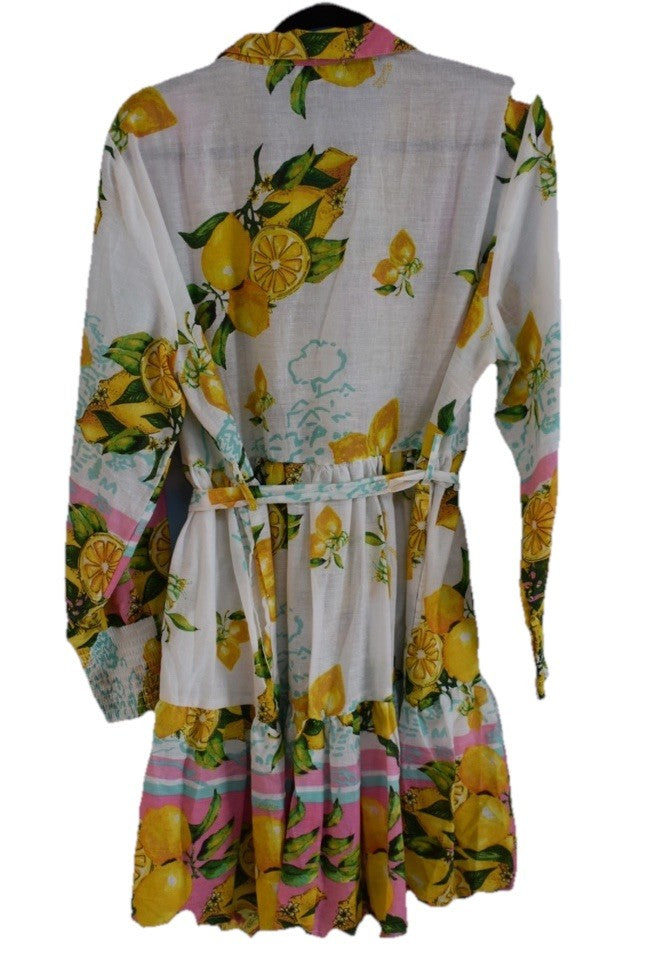 ANTICA SARTORIA 2026 LEMONS PINK & WHITE BELTED DRESS OS NWT
