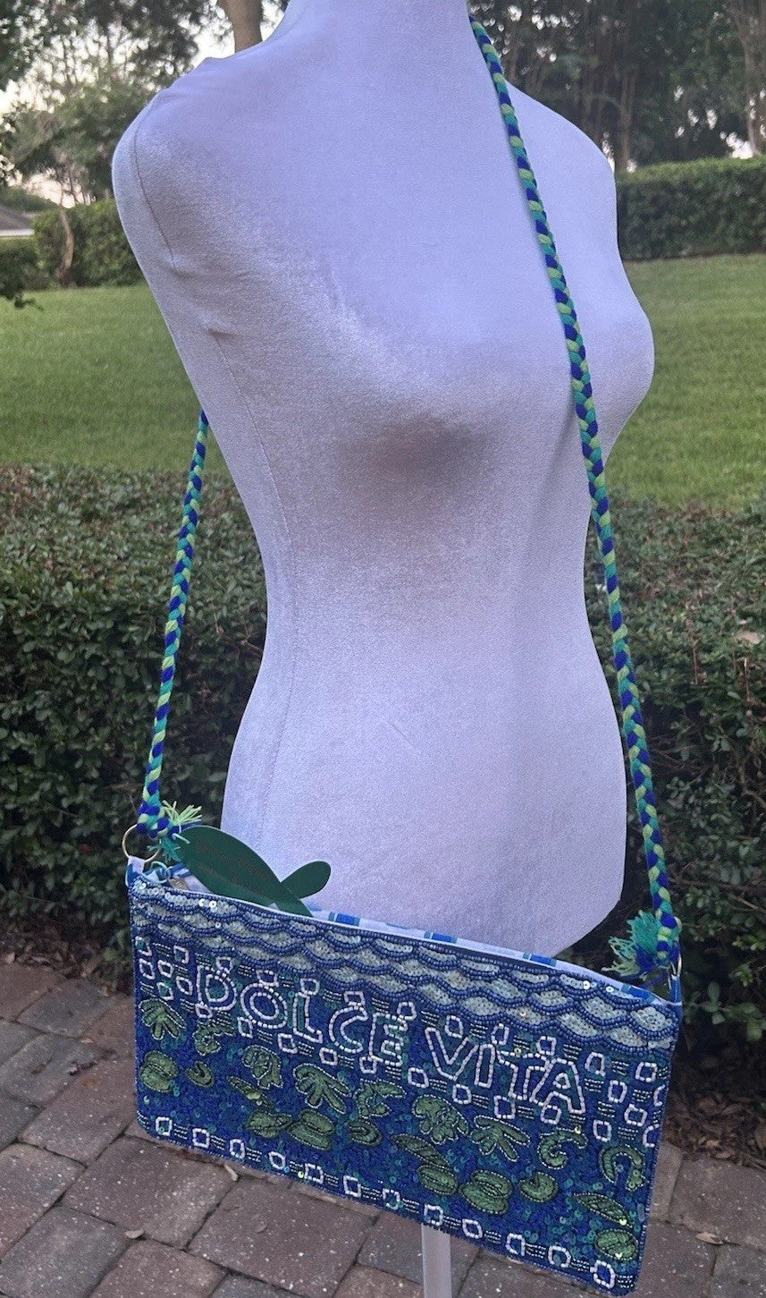 ANTICA SARTORIA  2024 BLUE GREEN DOLCE VITA BEAUTIFUL BEADED PURSE NWT