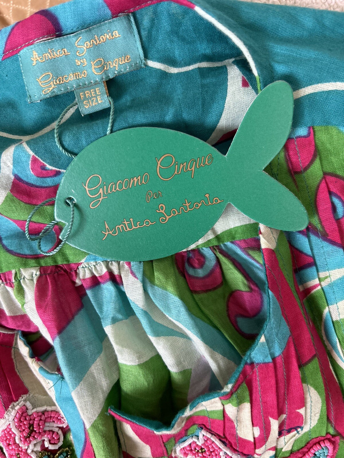 ANTICA SARTORIA 2022  TWO BUTTON WAVES AQUA PINK GREEN DRESS WITH SEQUIN 🩵🩷💚