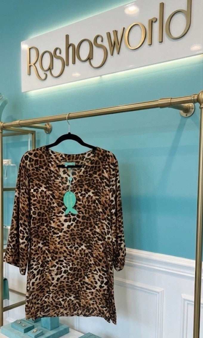ANTICA SARTORIA 2025 Leopard Print Tunic V NECK SHIRT NWT X-LARGE