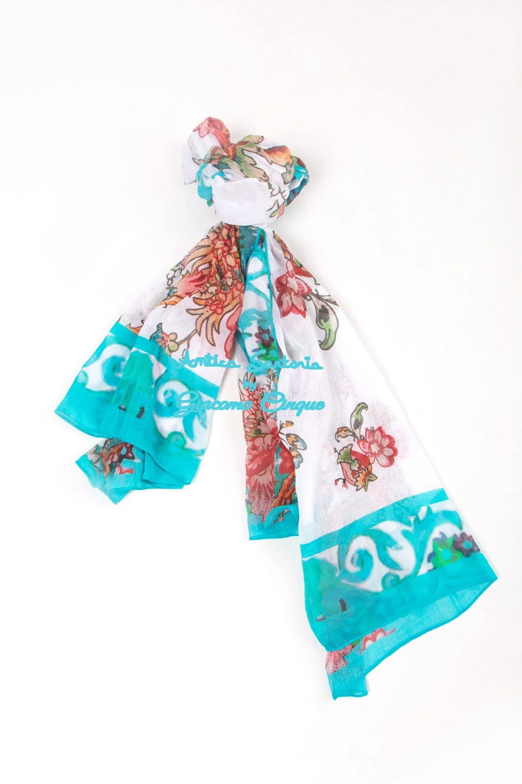 Antica Sartoria 2025 Peach Aqua Cotton Scarf Sarong 40 X 70 NWT