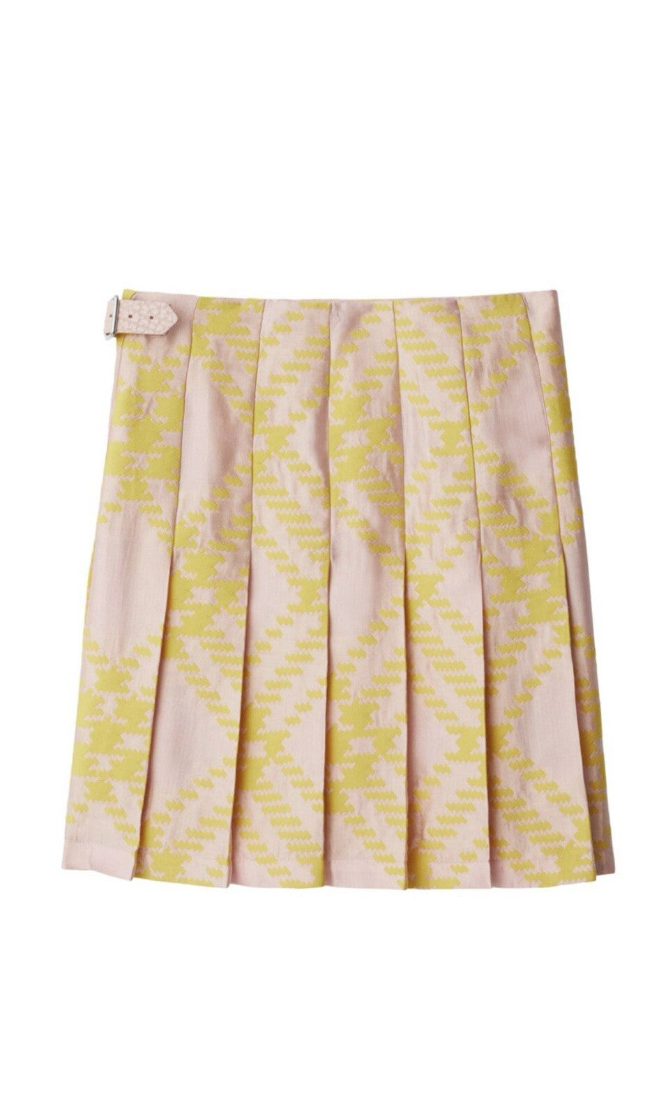 Burberry Check Pleated Kilt Silk Beautiful Pink Yellow Size 6