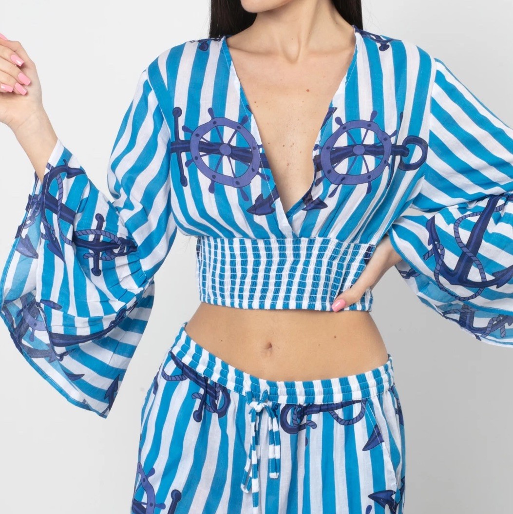Antica Sartoria 2025 Blue & White Shorts Top 2 Pc Set NWT