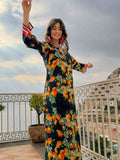 Antica Sartoria 2026 Black 🍊 Orange  Flower Kaftan Dress S/M NWT