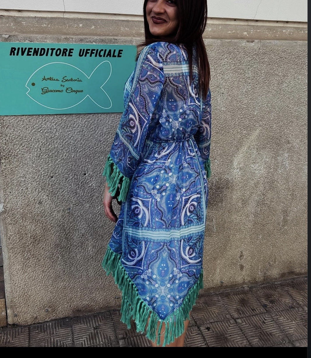 Antica Sartoria Blue And White Kimono Cover Up Nwt