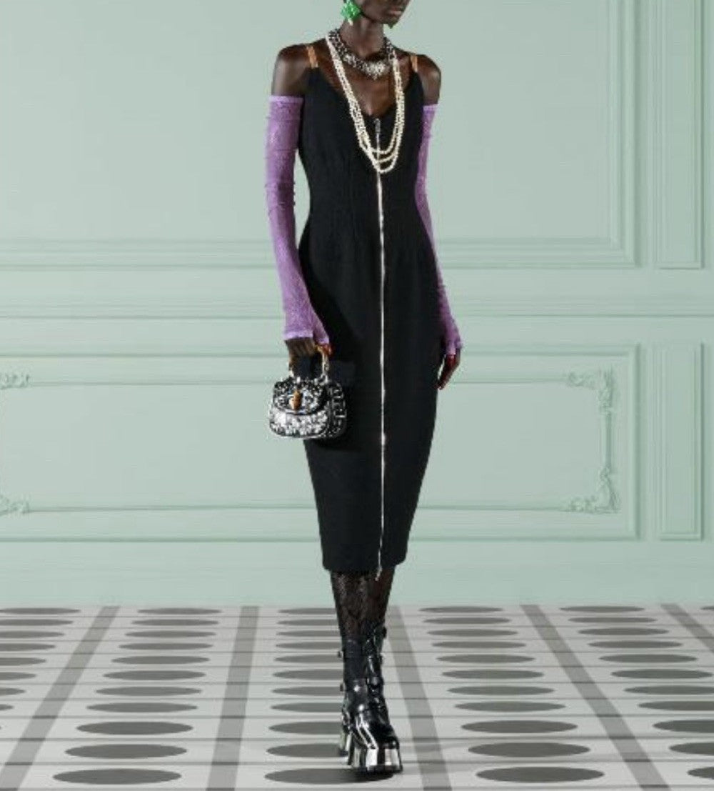 GUCCI 2024 THE SEXIET ZIPPER BLACK DRESS SIZE 44 IT NWT GORGEOUS