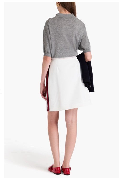 GUCCI 2024 WHITE WITH NAVY & RED STRIPE 5 BUTTON SKIRT NWT Size 42