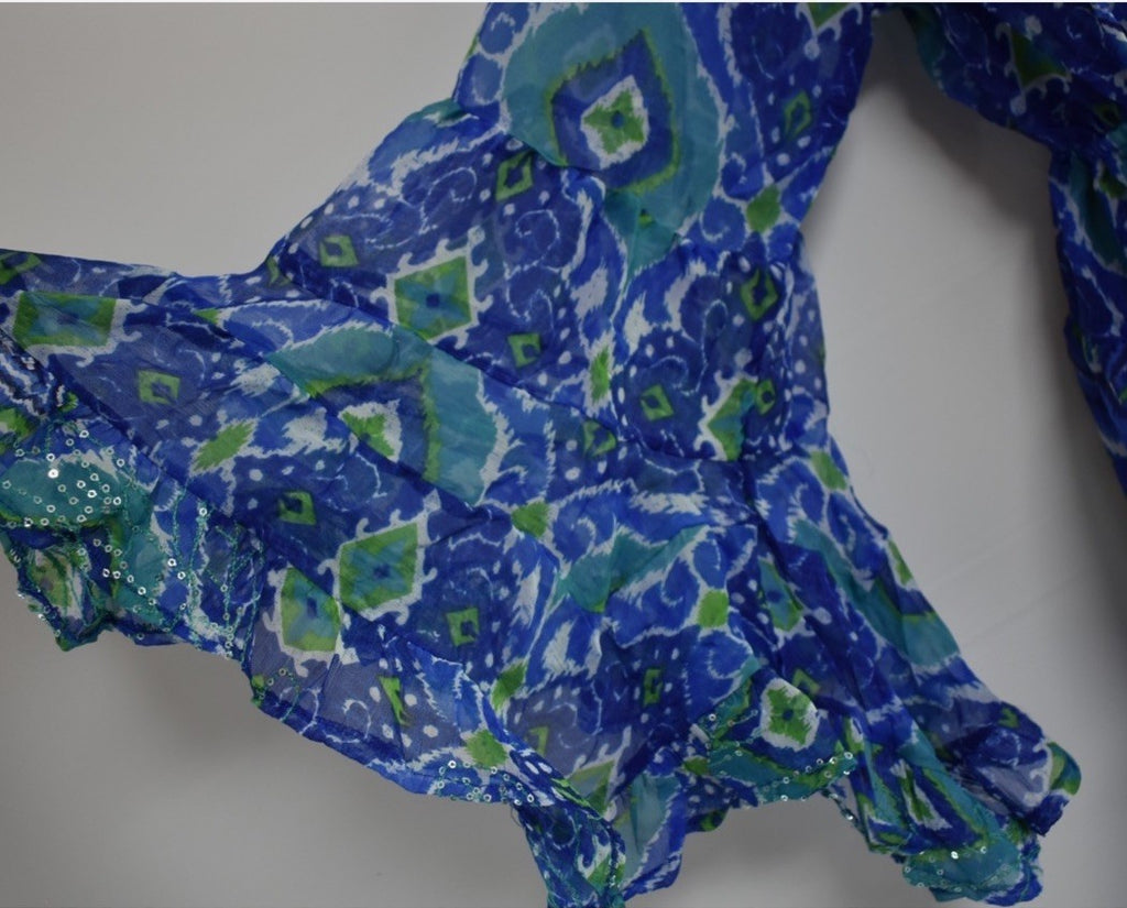 ANTICA SARTORIA  BLUE GREEN PRINT LONG POLYCHIFFON DRESS OS NWT