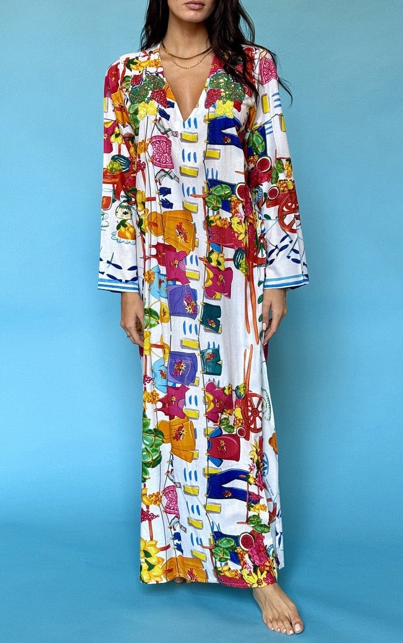 Antica Sartoria 2024 Scenes From Napoli Dress Kaftan Mumu NWT S/M