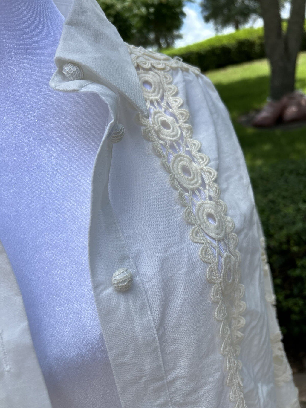 Lara Cutout Lace Blouse Beautiful 100% Cotton Button Boho L / XL