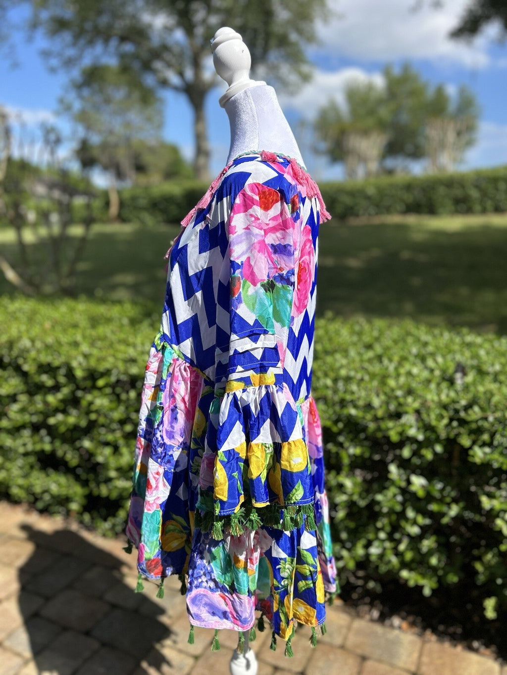 Antica Sartoria Lemon Cobalt Blue White Pink Zigzag Dress NWT LAST ONE