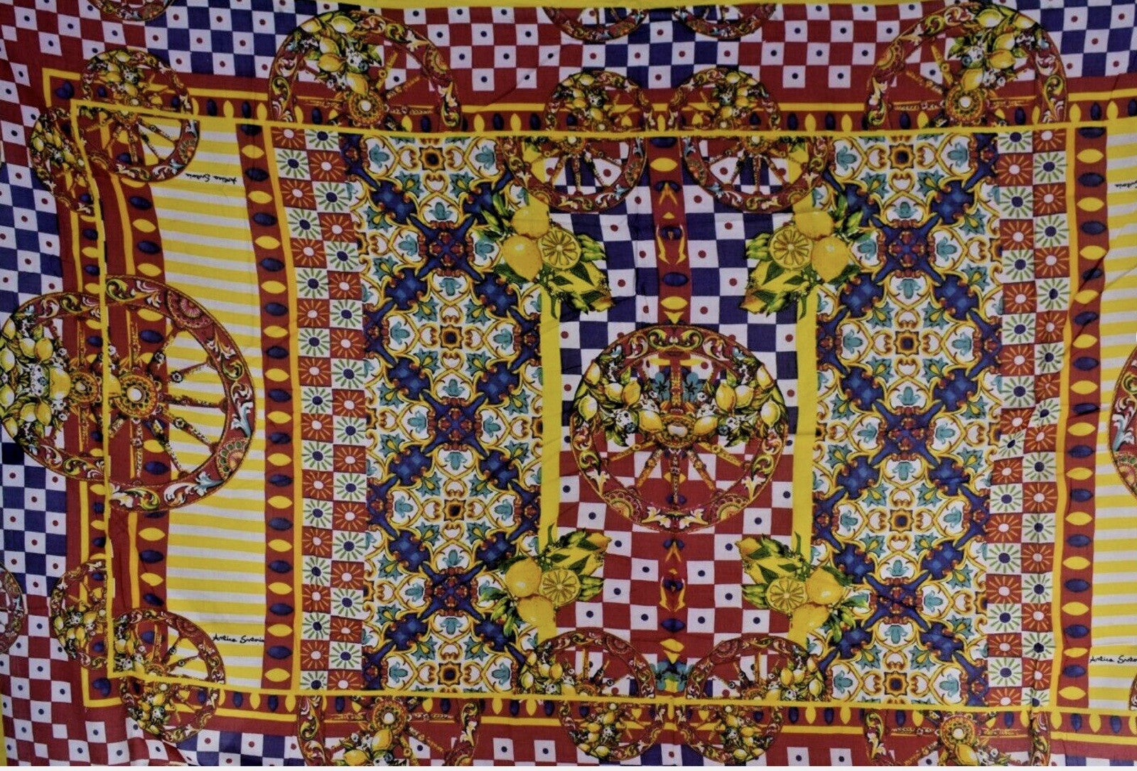 ANTICA SARTORIA 2024 SICILIAN WHEELS & LEMONS COTTON SCARF Sarong 40x70 NWT