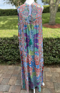 ANTICA SARTORIA 2024 AQUA COLORFUL FLOWER LONG MUMU/KAFTAN/DRESS NWT OS