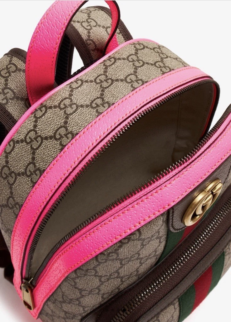 GUCCI Ophidia GG Brown And Pink small backpack Nwt  Gorgeous