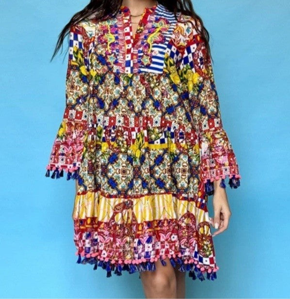 ANTICA SARTORIA 2024 SICILIAN WHEELS BLUE & WHITE DRESS LEMONS NWT O/S