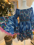 Antica Sartoria 2024 Blue White Pink Off Shoulder Smocked Dress NWT O/S