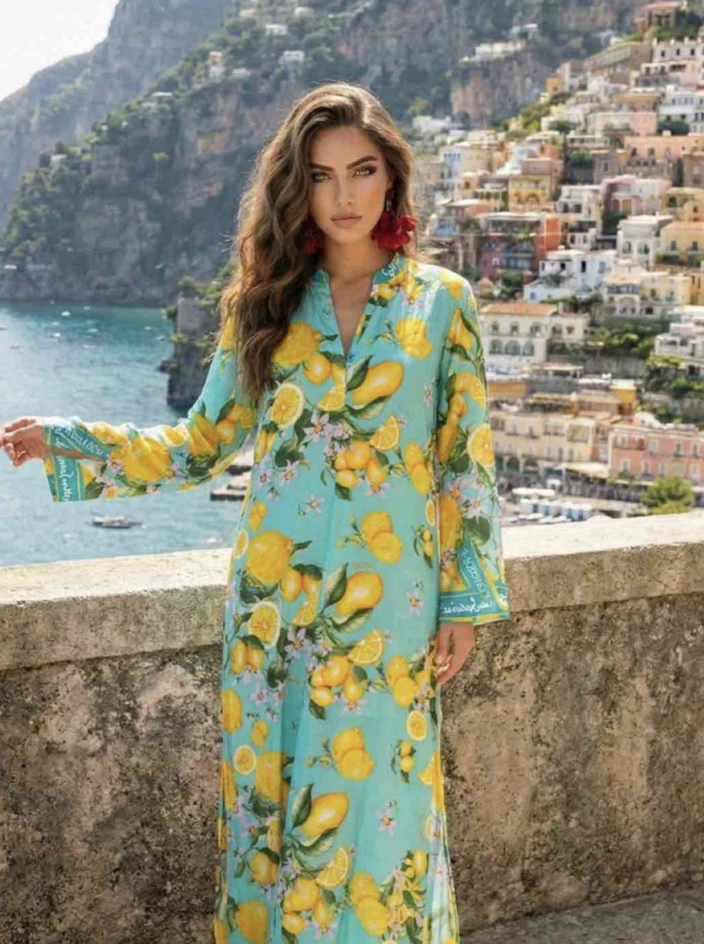 Antica Sartoria 2026 Aqua Lemon Long Kaftan Gorgeous S/M