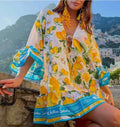 Antica Sartoria 2026 Aqua & White Lemon Positano 🍋 Tie Front Dress NWT O/S