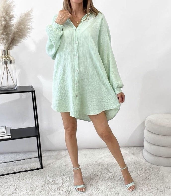 Made In Italy Mint Green Sequin Cheesecloth Top Eye Shirt Cover Up Free Size NWT