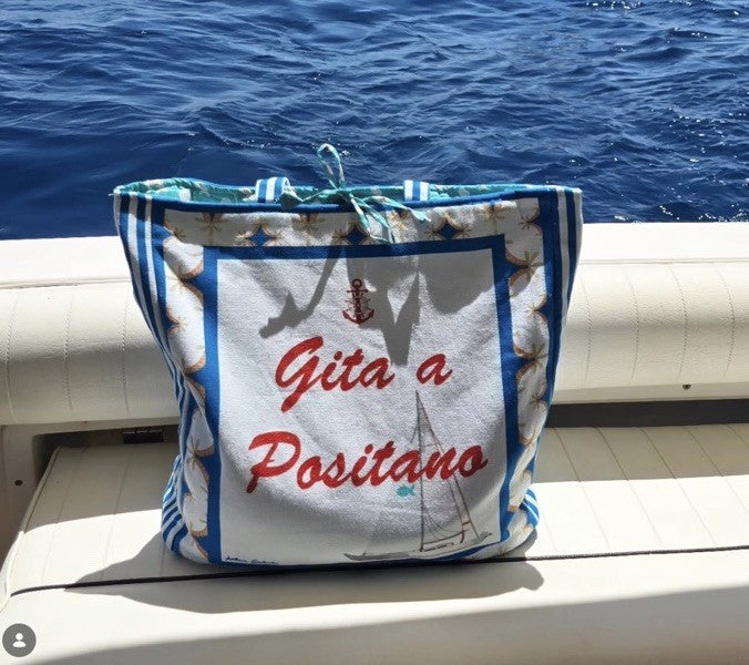Antica Sartoria Positano tote  Zipper Bag Rectangle NWT Beautiful Blue & White