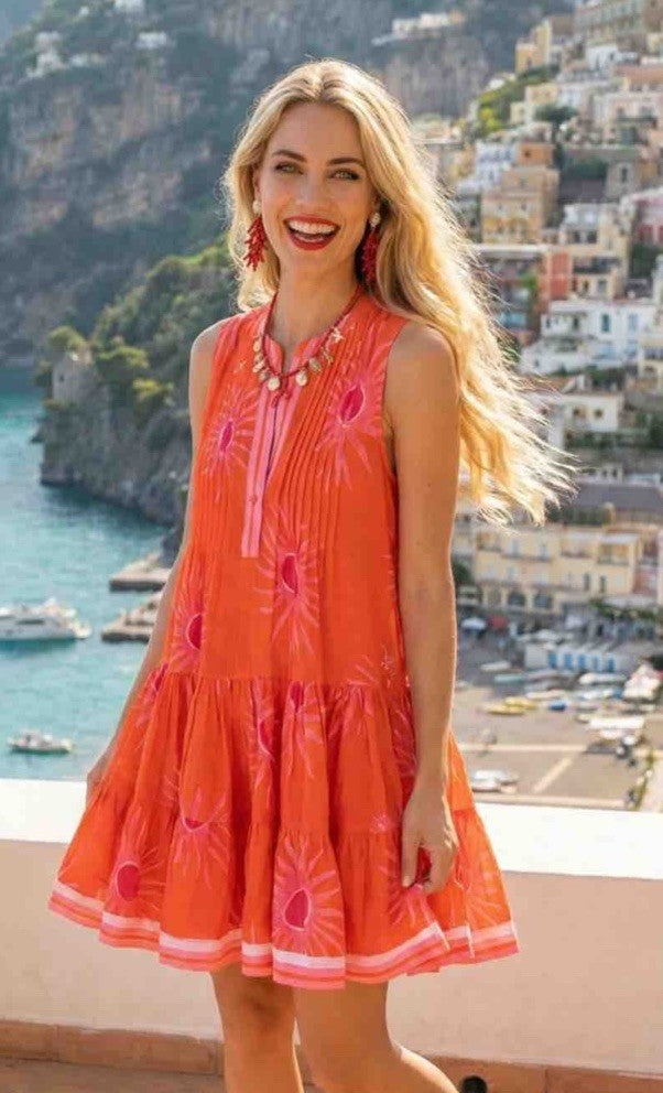 Antica Sartoria 2026 Orange & Pink Sunburst Sleeveless Dress NWT O/S