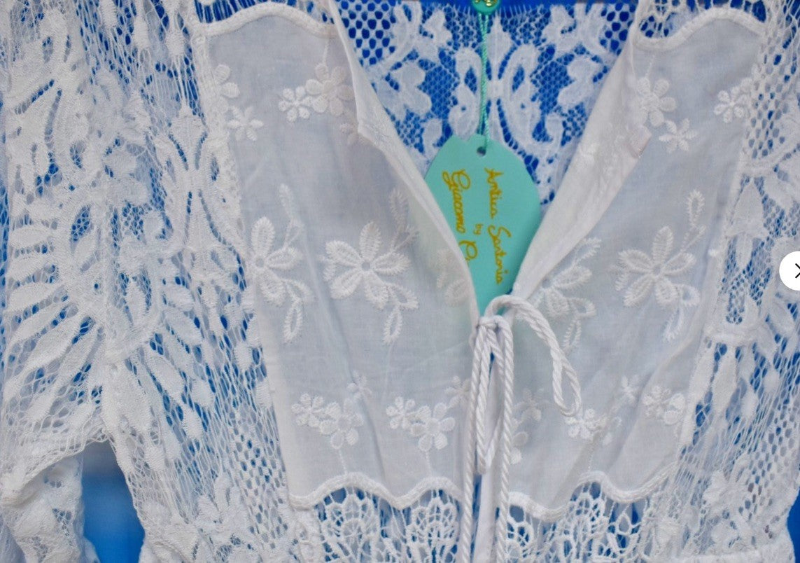 ANTICA SARTORIA 2024 WHITE LOVELY TIE FRONT LACE DRESS NWT O/S