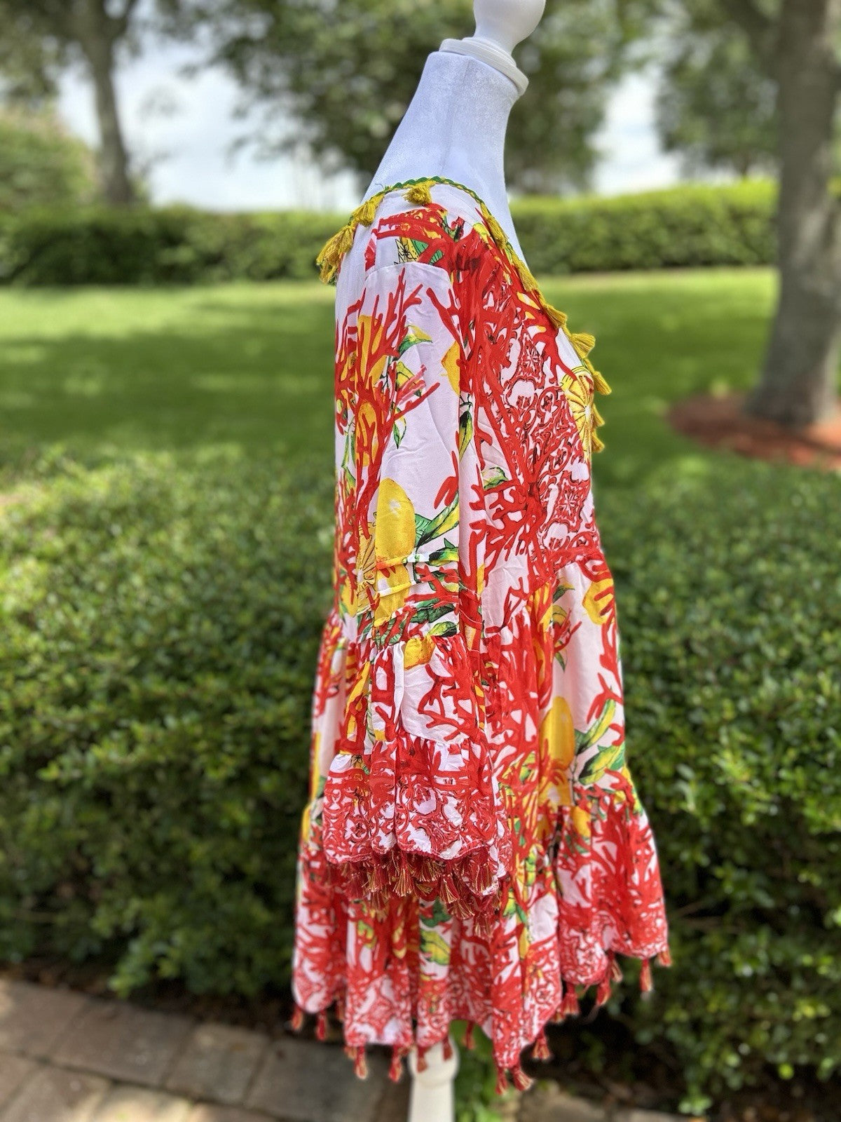 Antica Sartoria Coral & White V Neck Dress NWT O/S