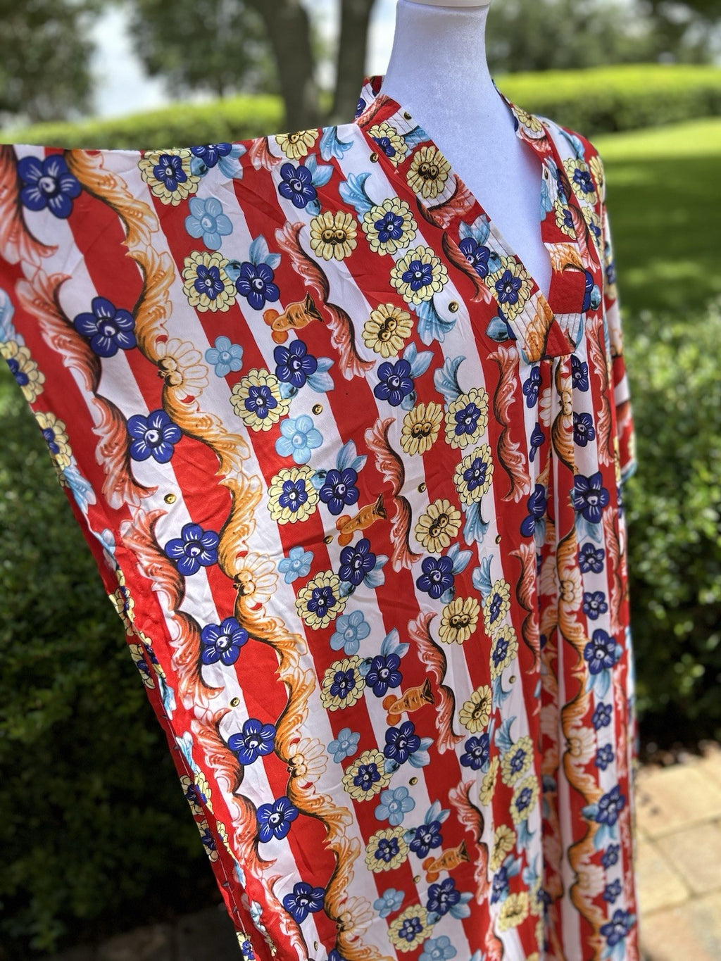 Antica Sartoria Red White & Blue Stripe & Flower Kimono Mumu NWT O/S