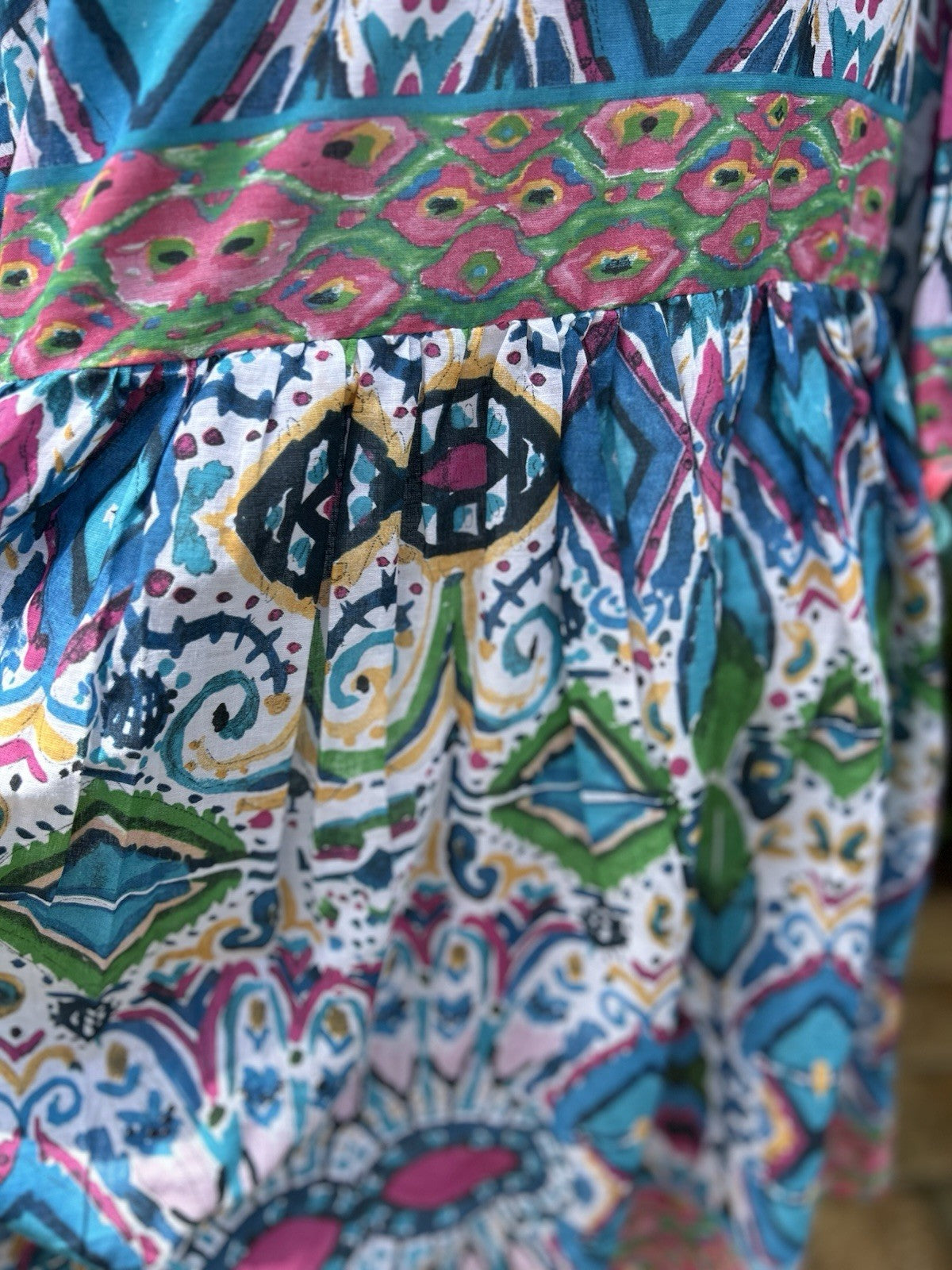 Antica Sartoria Button Down Blue Green Pink Collar Dress NWT L/XL Colorful