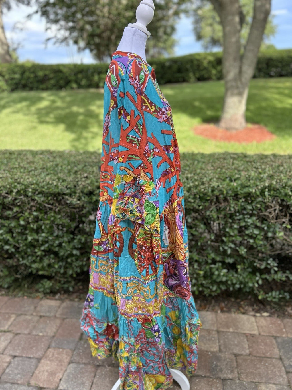 ANTICA SARTORIA 2024 LEMON & CORAL AQUA LONG Beaded DRESS NWT O/S