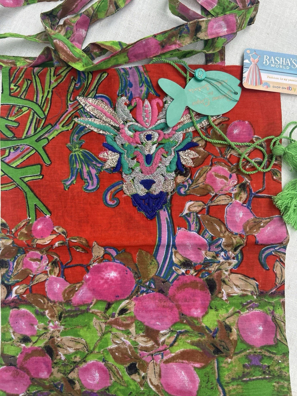 ANTICA SARTORIA RED PRINT SHOULDER BAG VERY LIGHTWEIGHT GREAT EMBROIDERY NWT