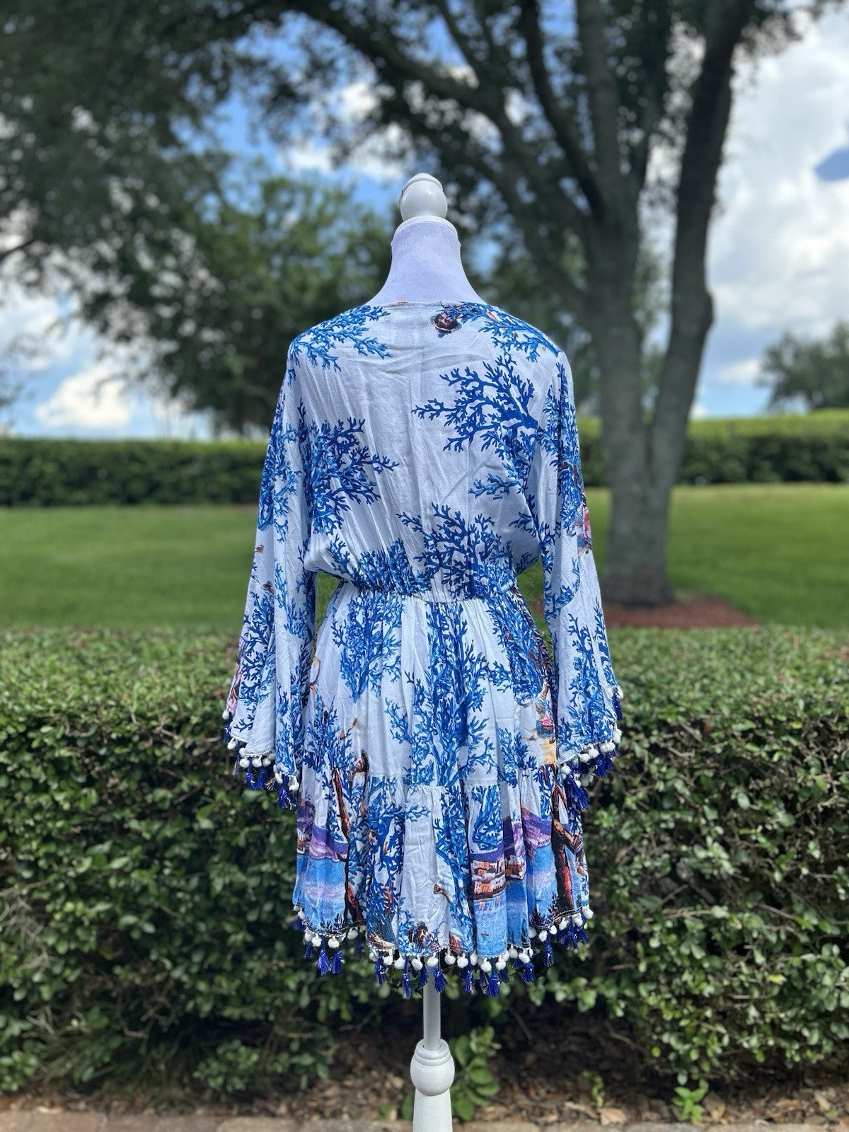 Antica Sartoria 2024 Beaded Coral Volcano Blue White Dress NWT O/S