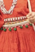 ANTICA SARTORIA MULTI COLORED BELT WITH SHELLS & POMPOMS NWT