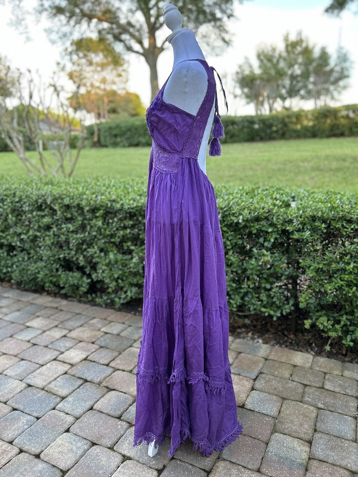 Antica Sartoria Gorgeous Purple Long Backless Lace Long Dress With Beads