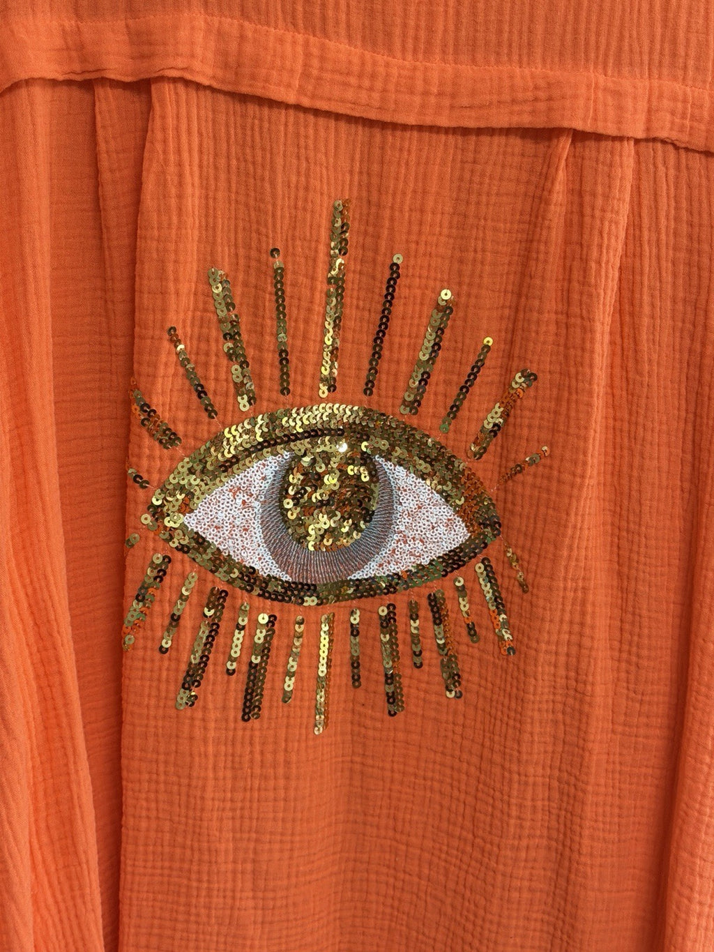 Made In Italy White Sequin Cheesecloth Top Eye Shirt Cover Up Free Size NWT