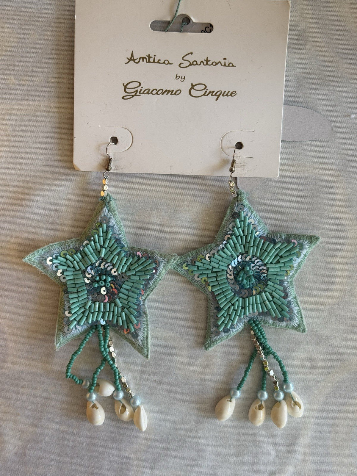 Antica Sartoria Aqua Blue Star And Shells Earrings Nwt