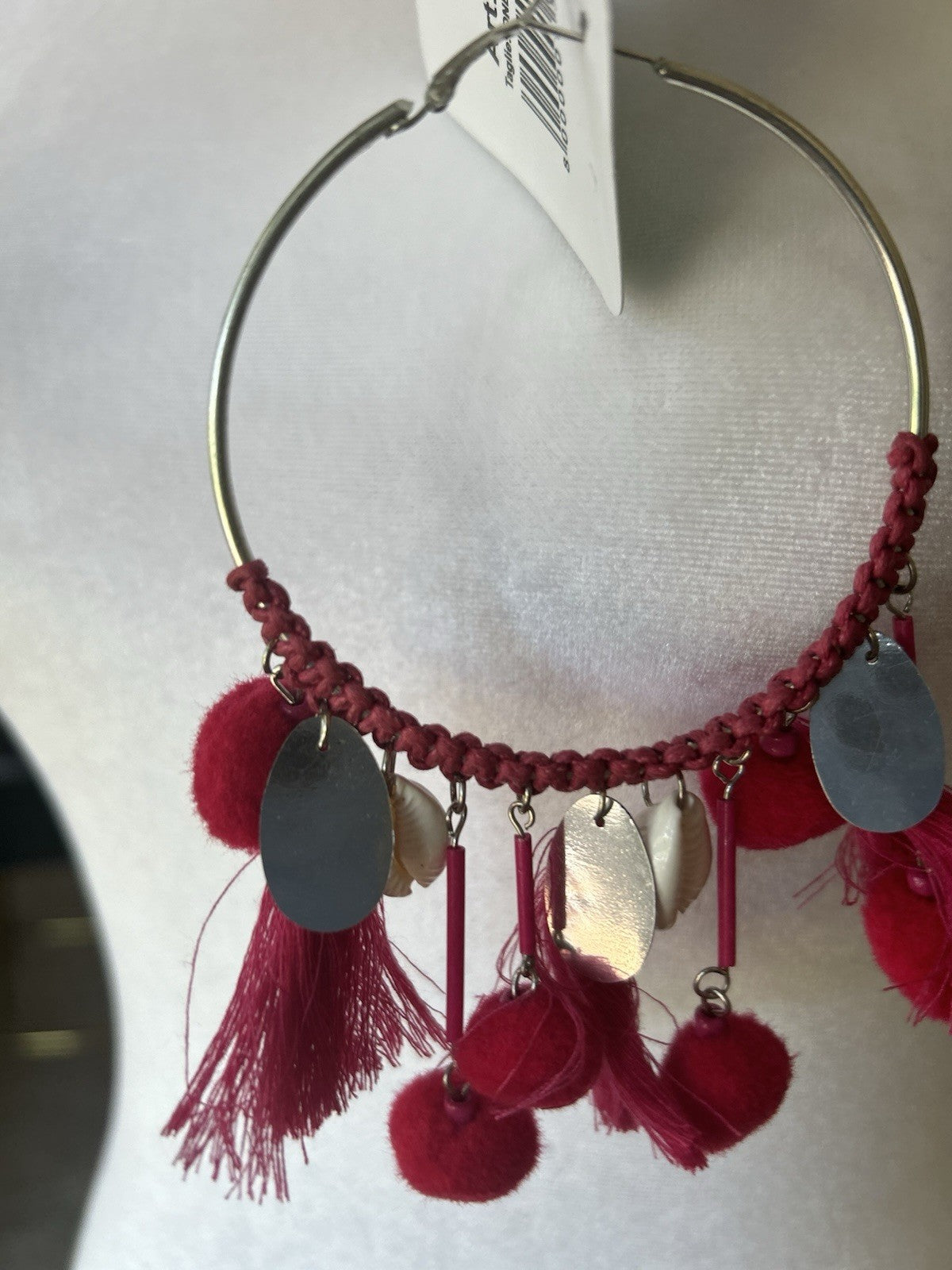 ANTICA SARTORIA PINK POM POM & SHELLS HOOP EARRINGS NWT