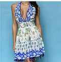Antica Sartoria Halter Top Blue Green White Dress NWT O/S