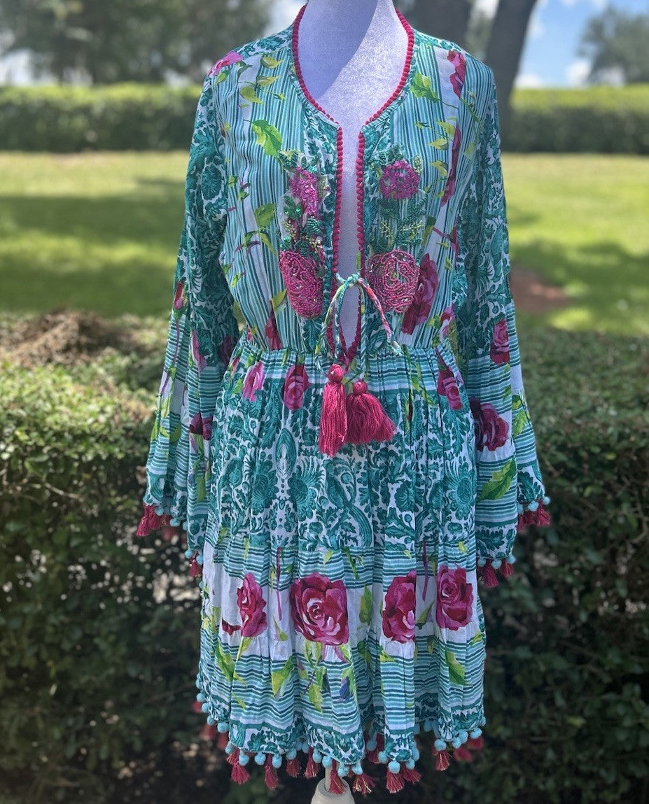 Antica Sartoria 2024 Scenes Of Napoli Beaded Waist Dress Nwt O/S