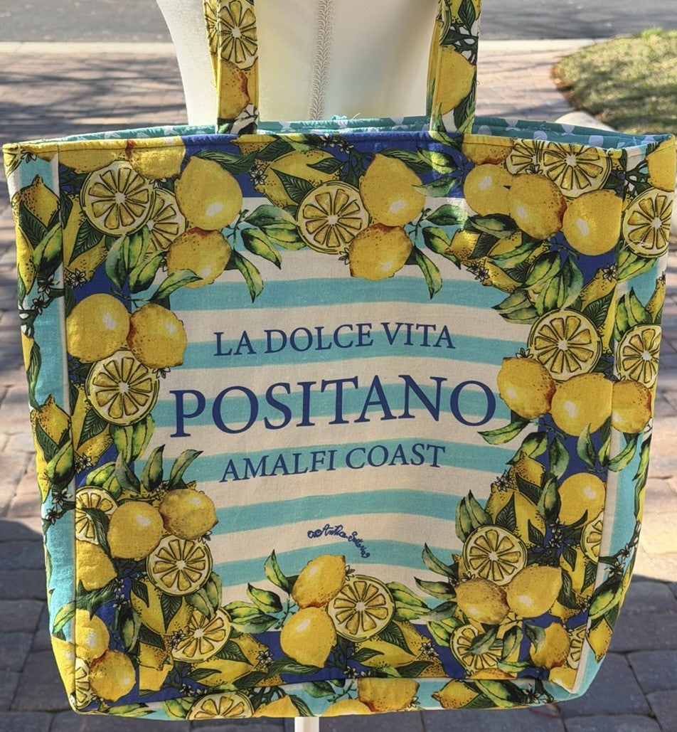 Antica Sartoria 2026 Beach Tote Tie Bag Lemon 🍋 & Blue Positano NWOT